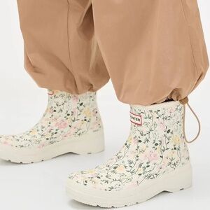 Hunter Floral Waterproof Rain Boots in Cream, Pink & Green
